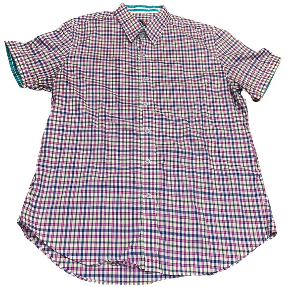 Robert Graham Pink White Gingham Short Sleeve Button Shirt Tailored Fit Men's XL - Picture 3 of 10